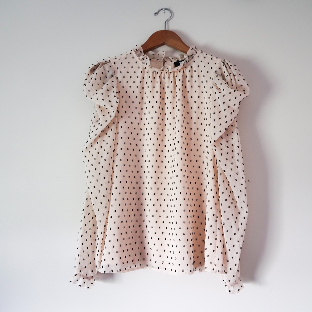 DKNY Polka Dot Ruffle Puff Sleeve Blouse